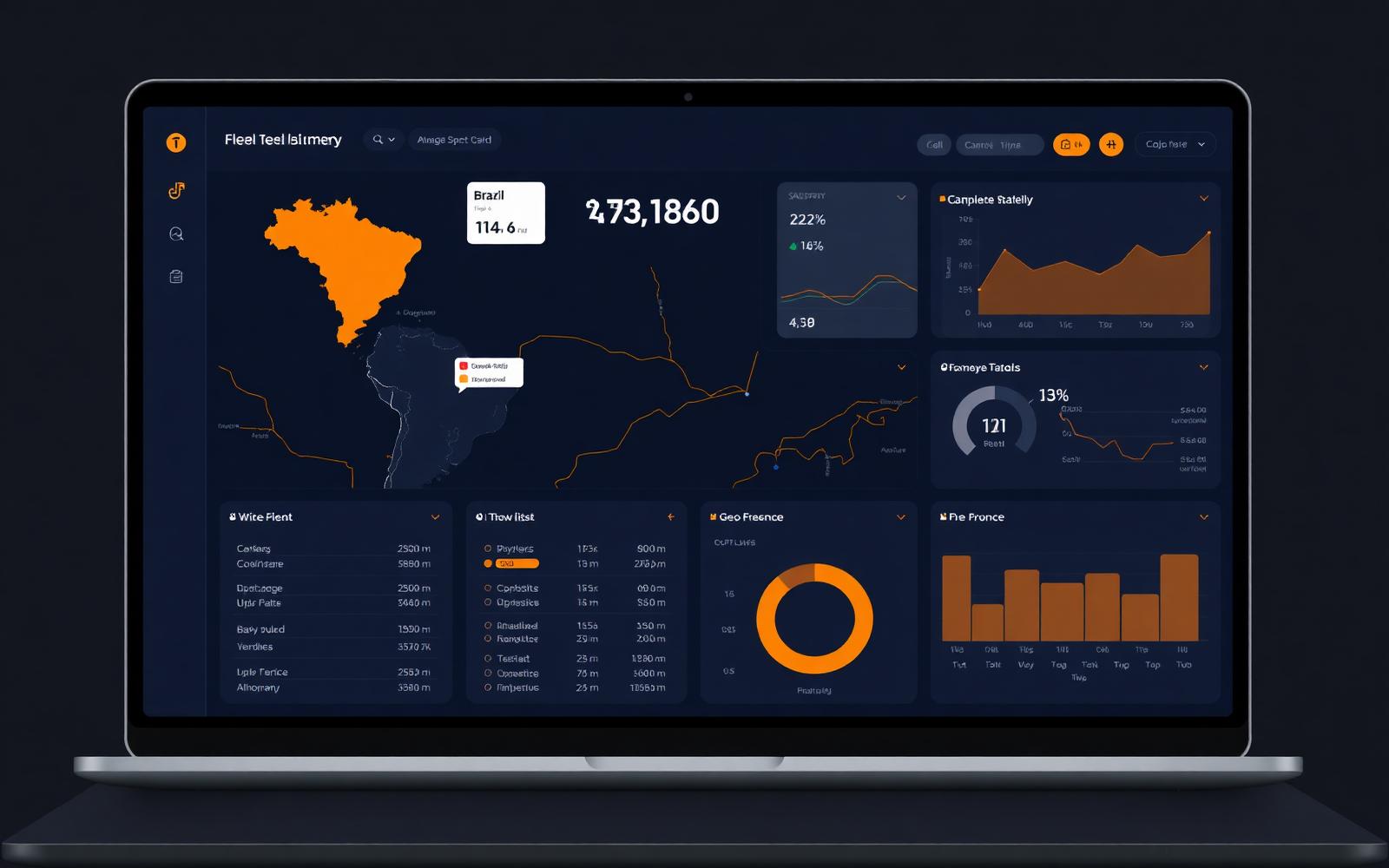 Painel de monitoramento MOBILE com mapa da frota e indicadores
